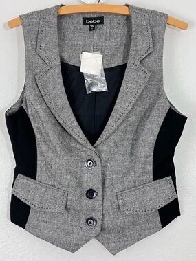Y2K Bebe Herringbone Fitted Vest w Adjustable Belt